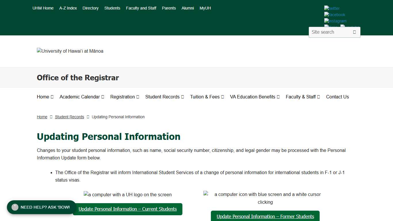 Updating Personal Information Office of the Registrar